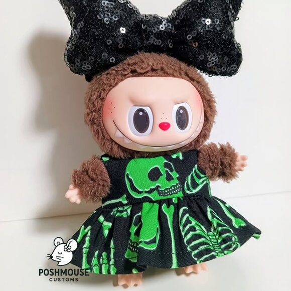 Halloween Skeleton Dress with Oversized Sequin Bow Labubu Outfit - Picture 5 of 6